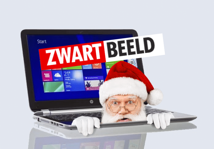 Kerstman uit laptop bij Zwartbeeld